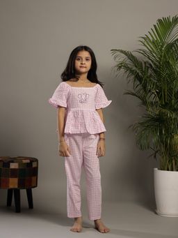 SAY - Girls Lavender Cotton Embroidered Top with Pyjama (Set of 2)