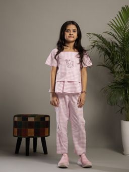 SAY - Girls Lavender Cotton Embroidered Top with Pyjama (Set of 2)