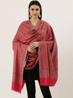 Pashmoda - Women Pink Woven Design Jamawar Shawl
