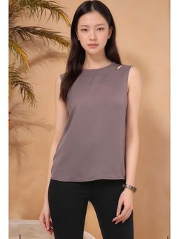 RARE - Women Casual Grey Colour Round Neck Solid Regular Top