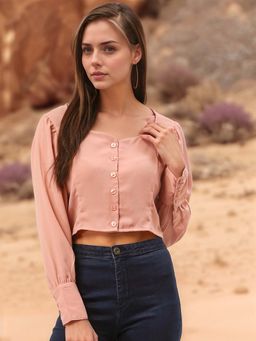 RARE - Women Casual Pink Colour Sweetheart Neck Solid Regular Crop Top