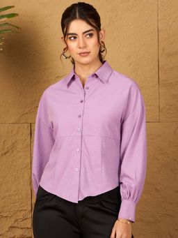 RARE - Women Casual Lavender Regular Fit Solid Regular Sleeves Spread Collar Shirt