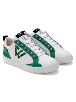 Saint G - Green Pu Coated Leather and Multi Stud Women Sneaker