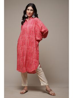 Biba - Red Rayon Straight Printed Kurta
