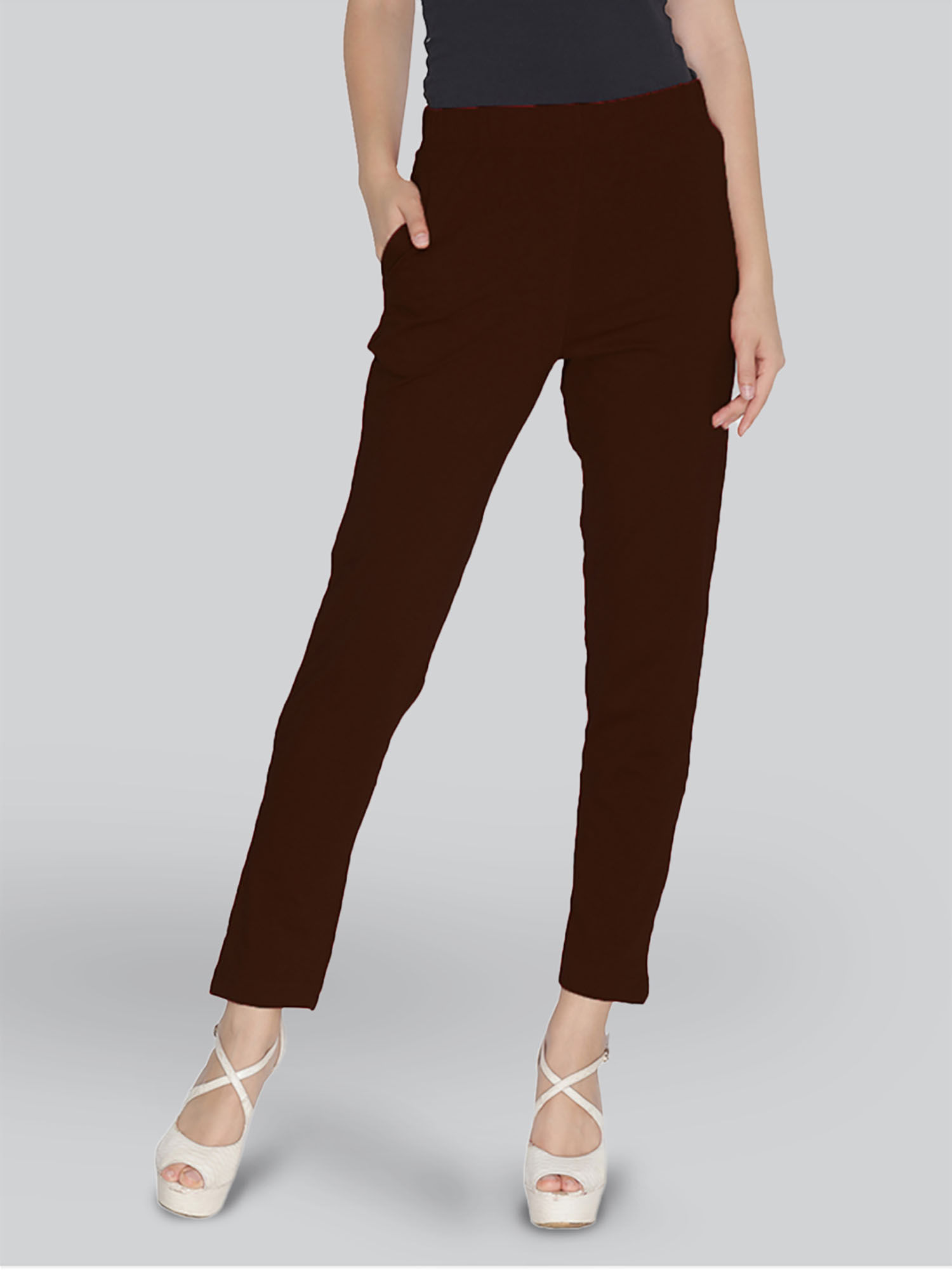 lyra Solid Coloured Free Size Kurti Pant for Women-Brown-picture-20