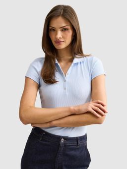 Forever New - Amari Press Stud Blue Polo T-Shirt