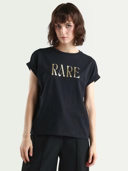 RAREISM - Typography Print Regular Fit Black T-Shirt