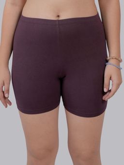 SOIE - Purple Mid Rise Breathable Cotton Spandex Knee Length Cycling Shorts