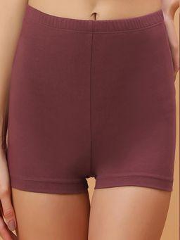 SOIE - Brown Mid Rise Breathable Cotton Spandex Mid Thigh Length Cycling Shorts