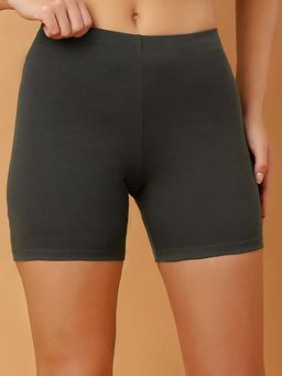 SOIE - Green Mid Rise Breathable Cotton Spandex Knee Length Cycling Shorts