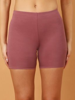 SOIE - Mauve Mid Rise Breathable Cotton Spandex Knee Length Cycling Shorts