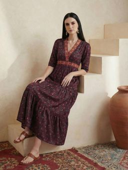Globus - Burgundy Floral Midi Dress