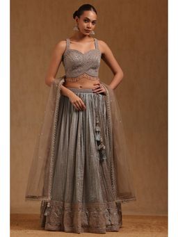 Soch - Grey Embellished Choli with Pair of Unstitched Sleeves and Lehenga, Dupatta