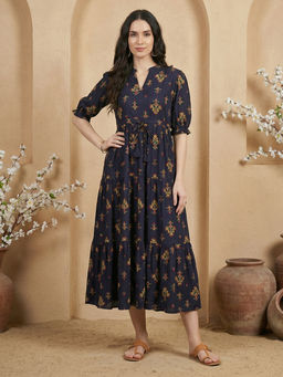 Globus - Navy Blue Floral Midi Dress