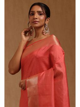 Soch - Peach Woven Saree with Unstitched Blouse