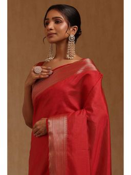 Soch - Red Woven Saree with Unstitched Blouse