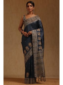 Soch - Blue Printed Saree with Unstitched Blouse