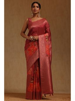 Soch - Pink Floral Saree with Unstitched Blouse