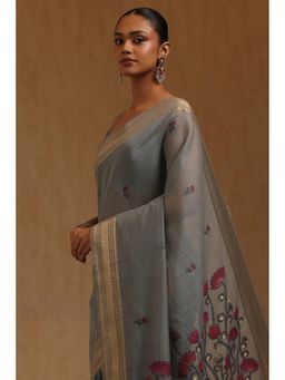 Soch - Blue Floral Saree with Unstitched Blouse