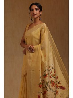 Soch - Yellow Floral Saree with Unstitched Blouse