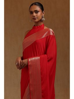 Soch - Red Woven Saree with Unstitched Blouse
