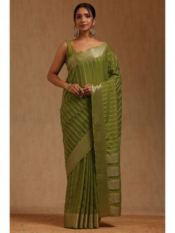 Soch - Green Stripes Saree with Unstitched Blouse