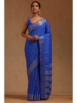 Soch - Blue Stripes Saree with Unstitched Blouse