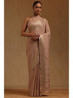 Soch - Beige Stripes Saree with Unstitched Blouse