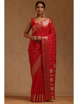 Soch - Red Woven Saree with Unstitched Blouse