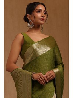 Soch - Green Woven Saree with Unstitched Blouse