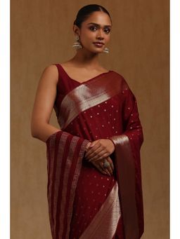 Soch - Maroon Woven Saree with Unstitched Blouse