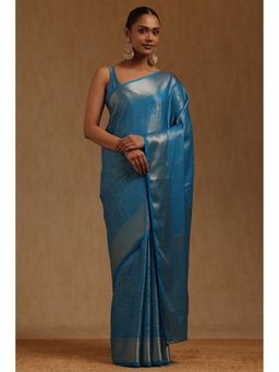 Soch - Blue Woven Saree with Unstitched Blouse