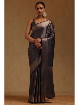 Soch - Navy Blue Woven Saree with Unstitched Blouse