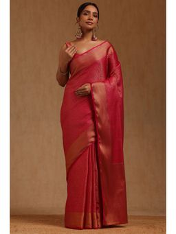 Soch - Pink Woven Saree with Unstitched Blouse