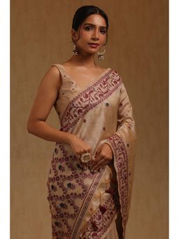 Soch - Maroon Embroidered Saree with Unstitched Blouse
