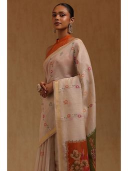 Soch - Rust Woven Saree with Unstitched Blouse