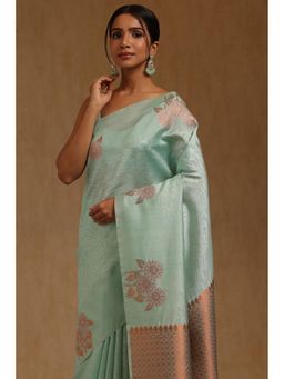 Soch - Blue Woven Saree with Unstitched Blouse
