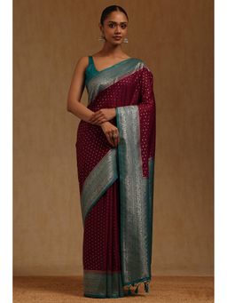 Soch - Wine Woven Saree with Unstitched Blouse