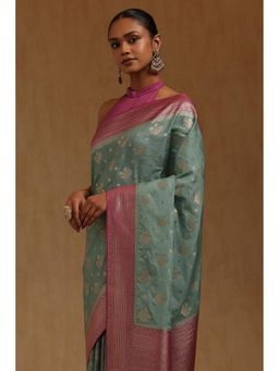 Soch - Blue Woven Saree with Unstitched Blouse