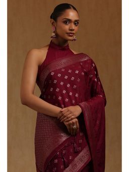Soch - Wine Woven Saree with Unstitched Blouse