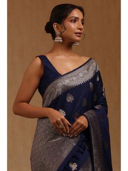 Soch - Navy Blue Woven Saree with Unstitched Blouse