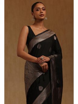 Soch - Black Woven Saree with Unstitched Blouse