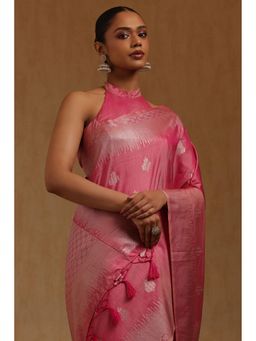 Soch - Pink Woven Saree with Unstitched Blouse