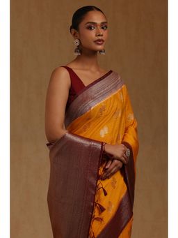 Soch - Mustard Woven Saree with Unstitched Blouse