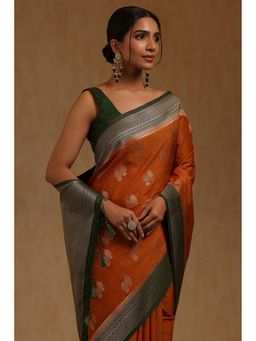 Soch - Rust Woven Saree with Unstitched Blouse