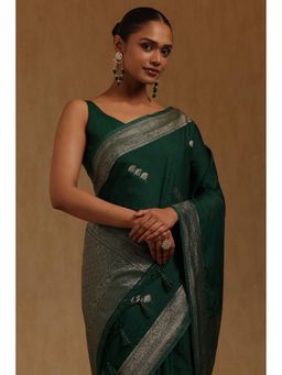 Soch - Green Woven Saree with Unstitched Blouse