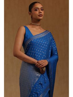 Soch - Blue Woven Saree with Unstitched Blouse