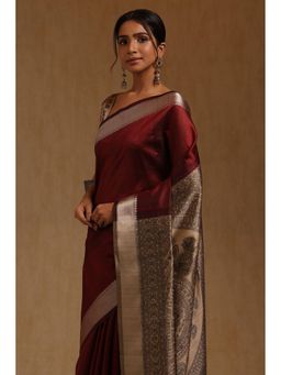 Soch - Maroon Woven Saree with Unstitched Blouse