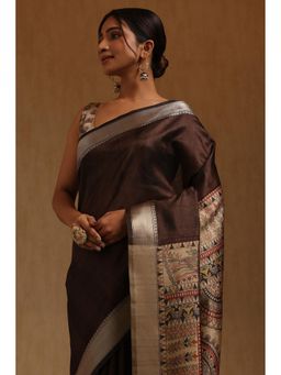 Soch - Brown Woven Saree with Unstitched Blouse