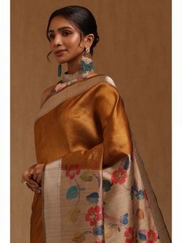 Soch - Mustard Floral Saree with Unstitched Blouse